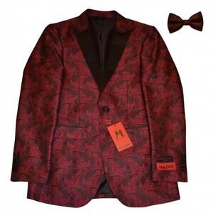 NEW MAZARI men's modern fit tuxedo with bow tie in red